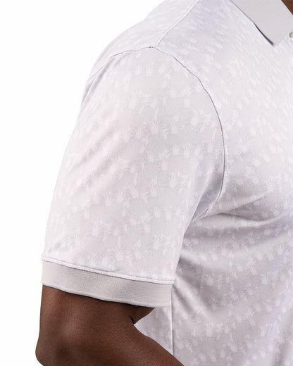 Black Clover Soft Light Grey Pineapple-Print Tropical Polo for Vacation or Golf
