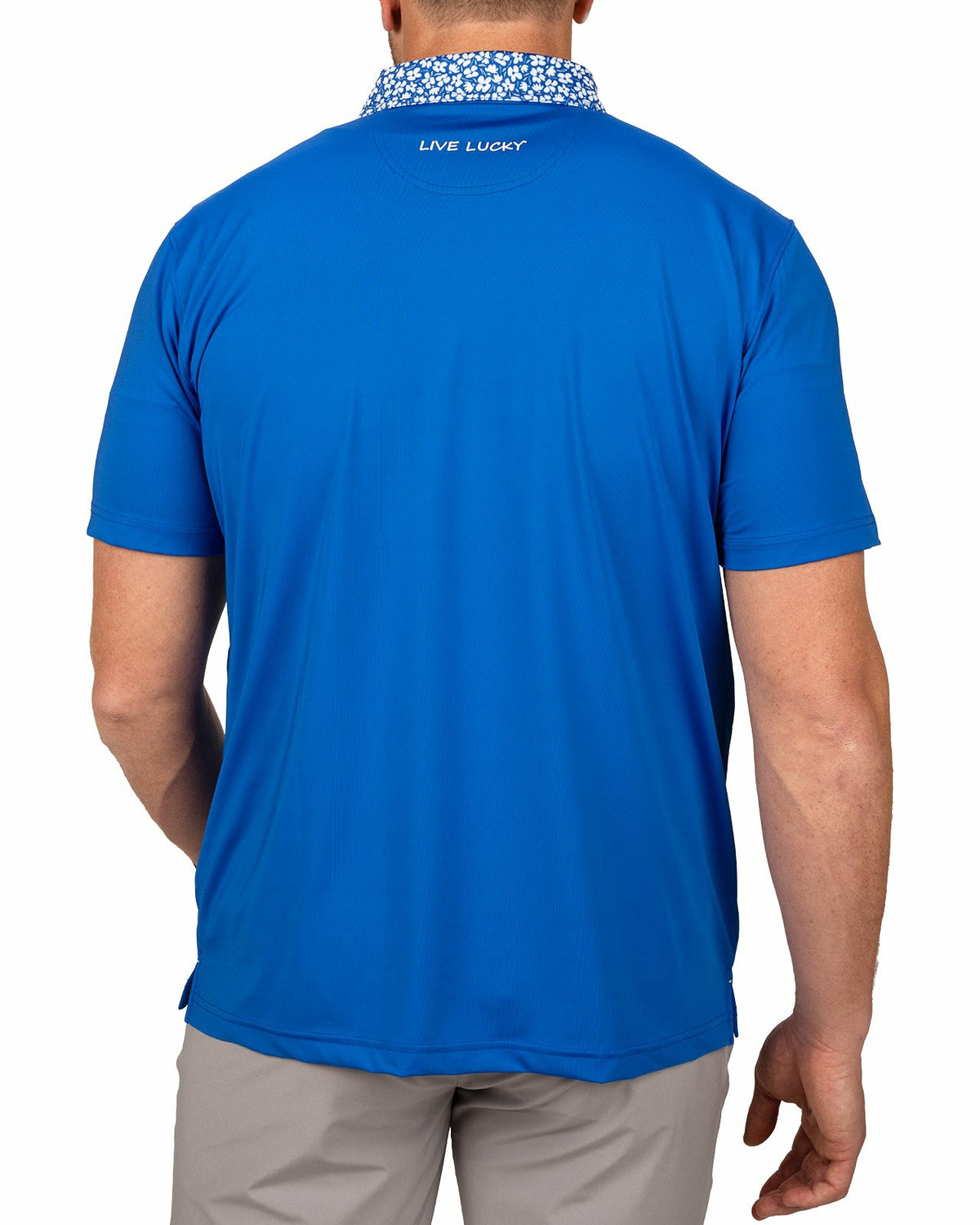 Black Clover Solid Royal Blue Men's Golf Polo with Flowered Collar and Placket