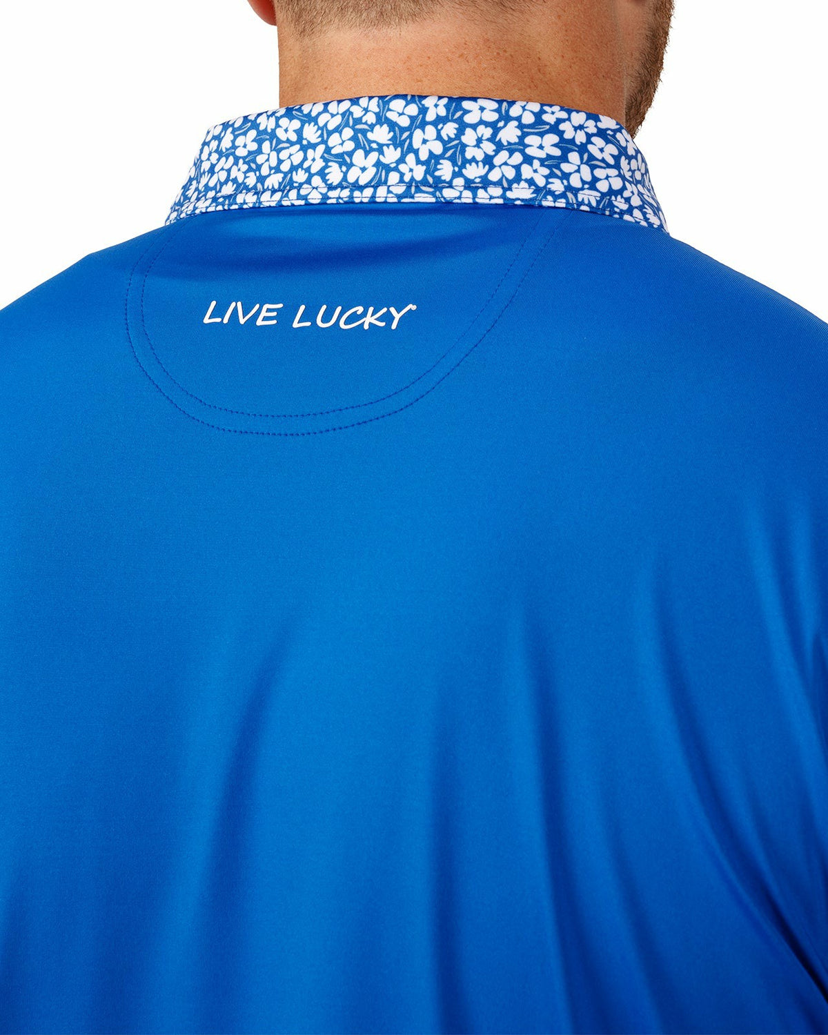 Black Clover Solid Royal Blue Men's Golf Polo with Flowered Collar and Placket