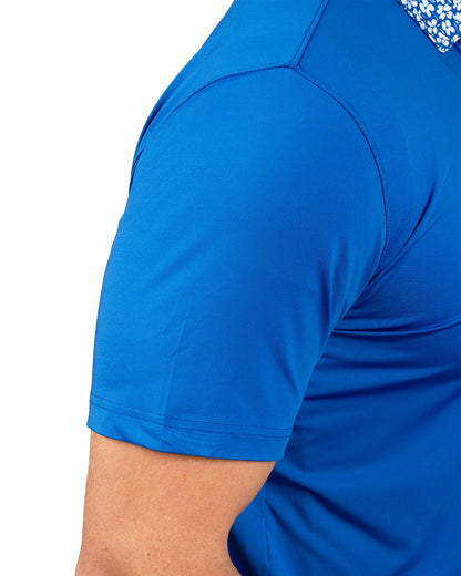 Black Clover Solid Royal Blue Men's Golf Polo with Flowered Collar and Placket