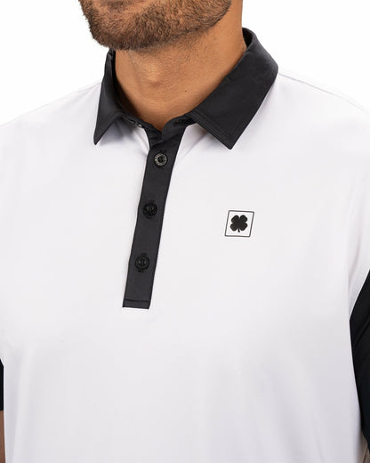 Black Clover Men's White Golf or Business Polo with Black Collar and Arms
