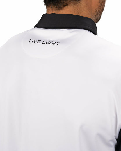 Black Clover Men's White Golf or Business Polo with Black Collar and Arms