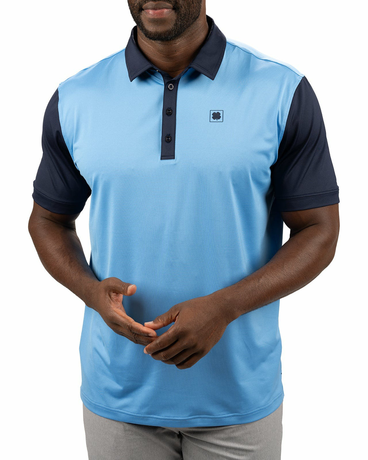 Black Clover Men's Blue Golf or Business Polo with Navy Blue Collar and Arms
