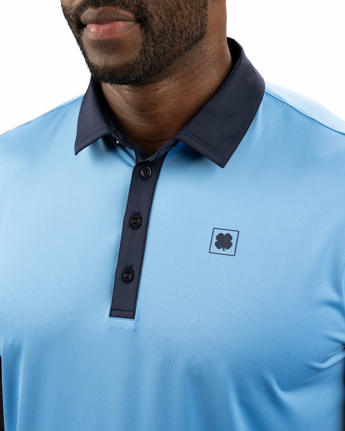 Black Clover Men's Blue Golf or Business Polo with Navy Blue Collar and Arms