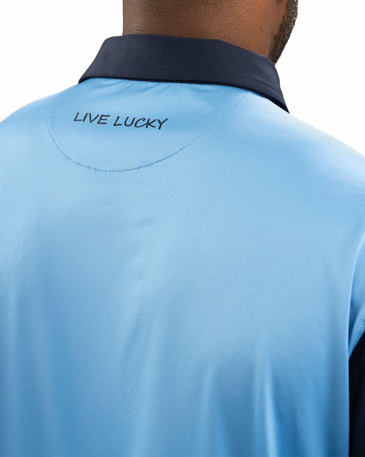 Black Clover Men's Blue Golf or Business Polo with Navy Blue Collar and Arms
