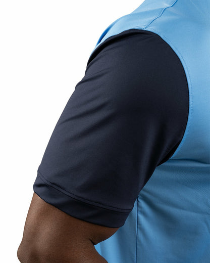 Black Clover Men's Blue Golf or Business Polo with Navy Blue Collar and Arms