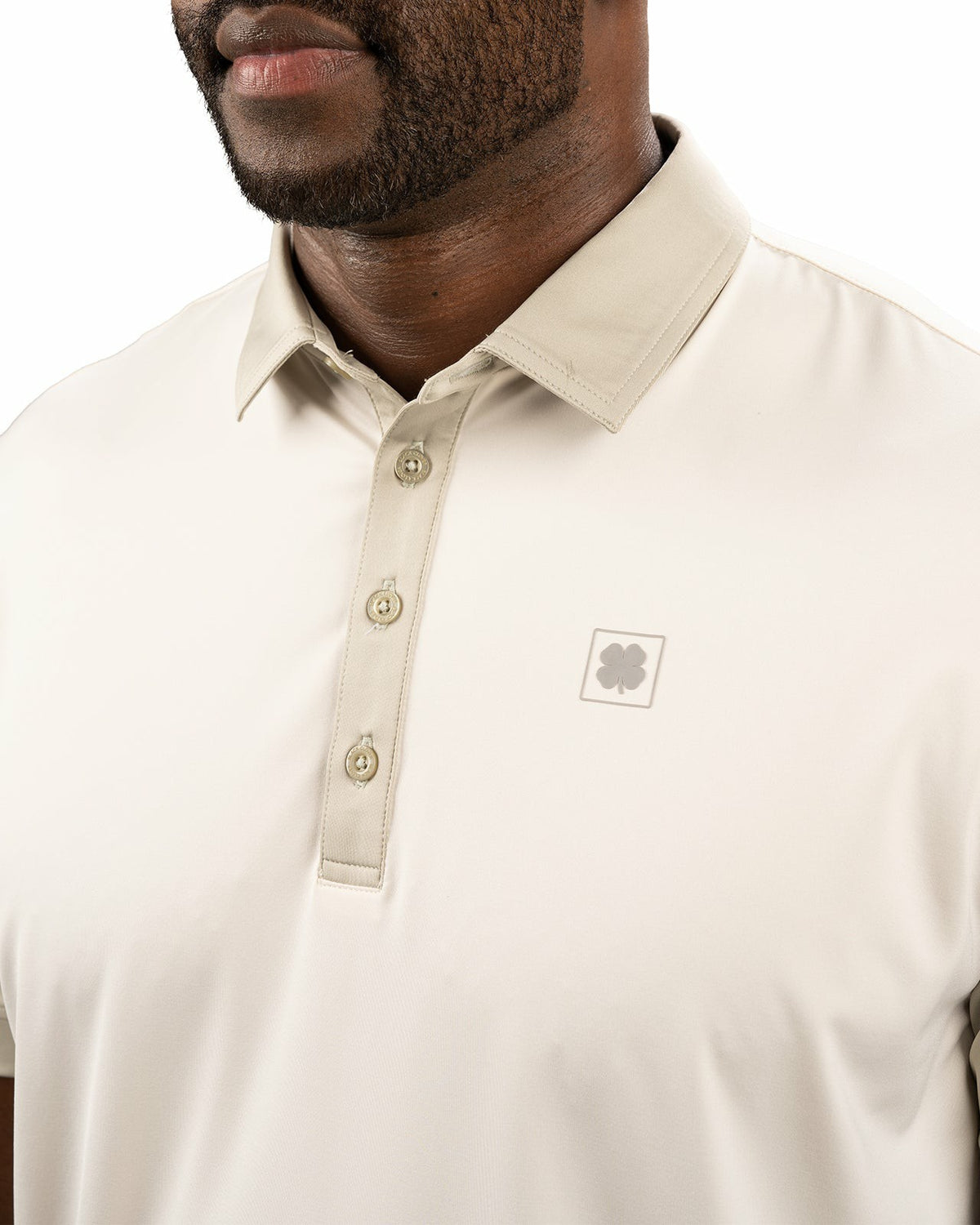 Black Clover Men's Cream Golf or Business Polo with Tan Collar and Arms