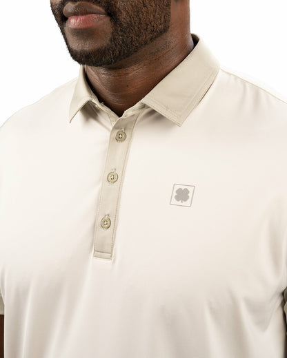 Black Clover Men's Cream Golf or Business Polo with Tan Collar and Arms