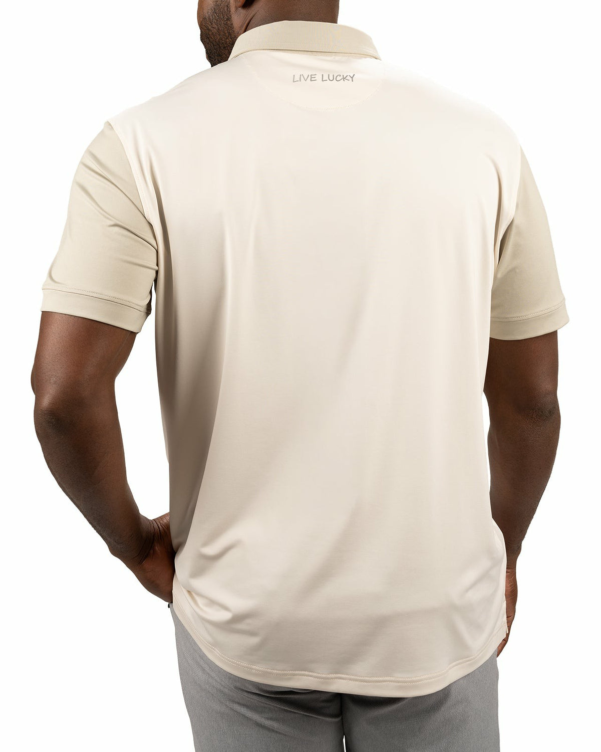 Black Clover Men's Cream Golf or Business Polo with Tan Collar and Arms