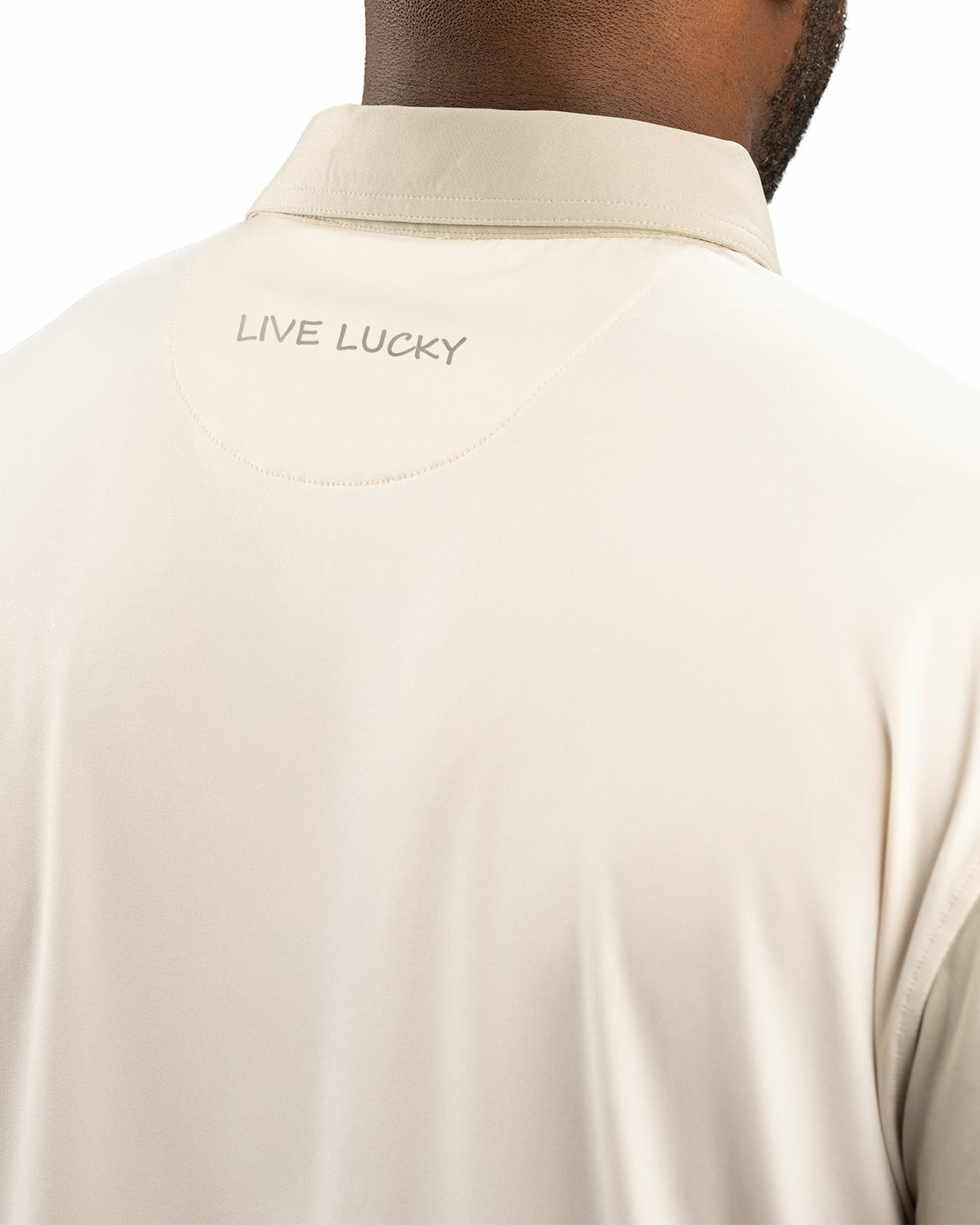 Black Clover Men's Cream Golf or Business Polo with Tan Collar and Arms