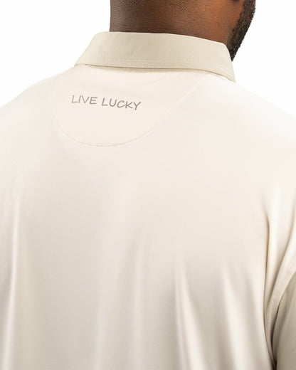 Black Clover Men's Cream Golf or Business Polo with Tan Collar and Arms