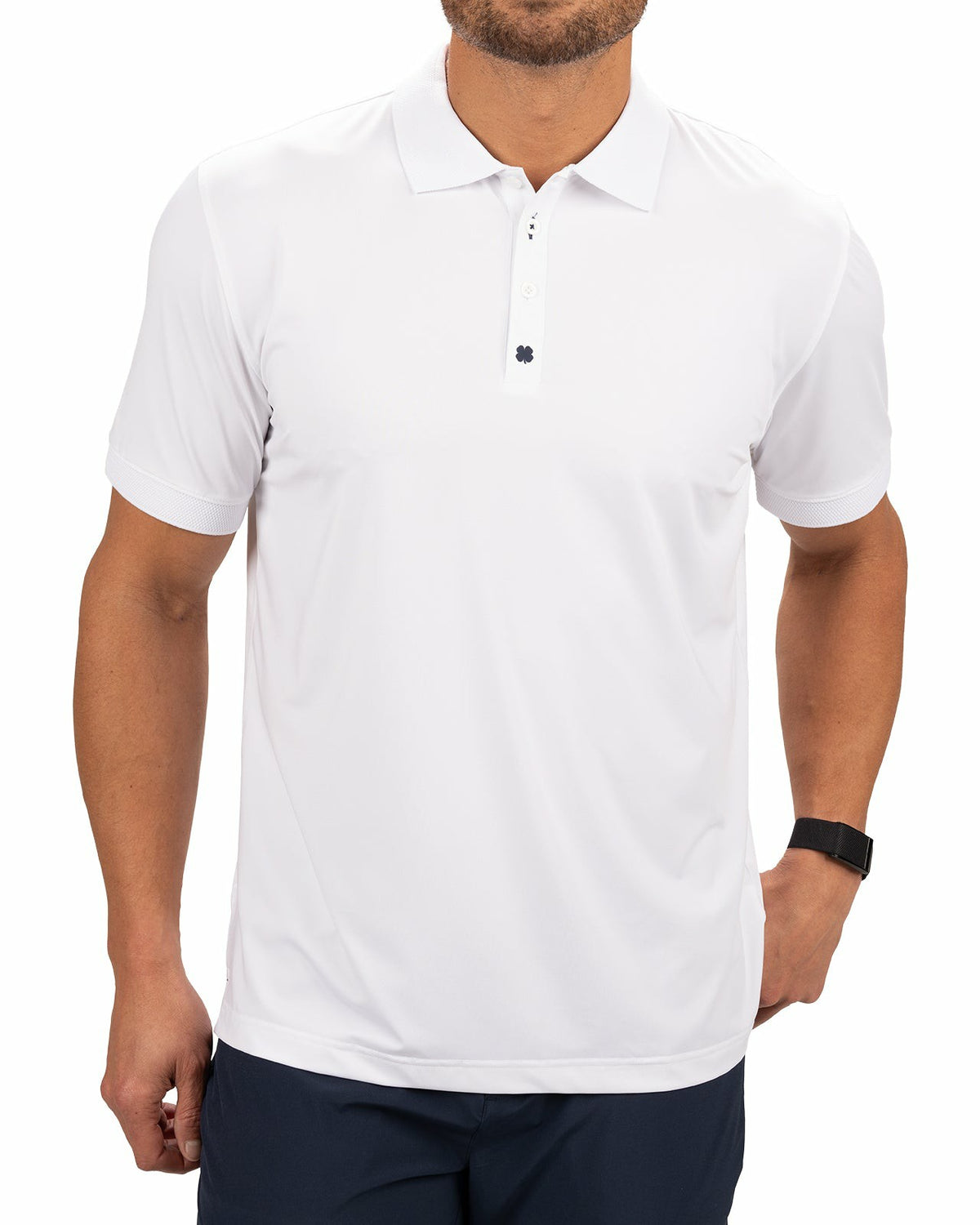 Black Clover Solid White Golf or Business Polo with Black Clover Embellishment