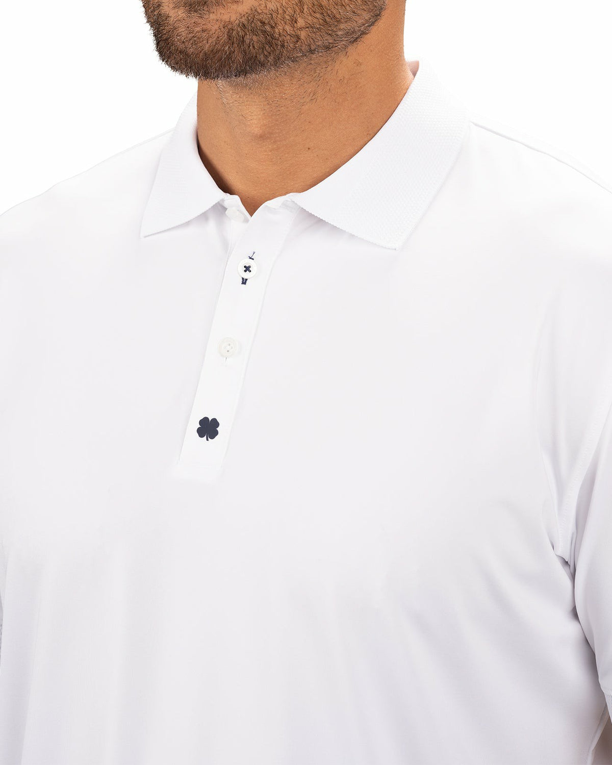 Black Clover Solid White Golf or Business Polo with Black Clover Embellishment