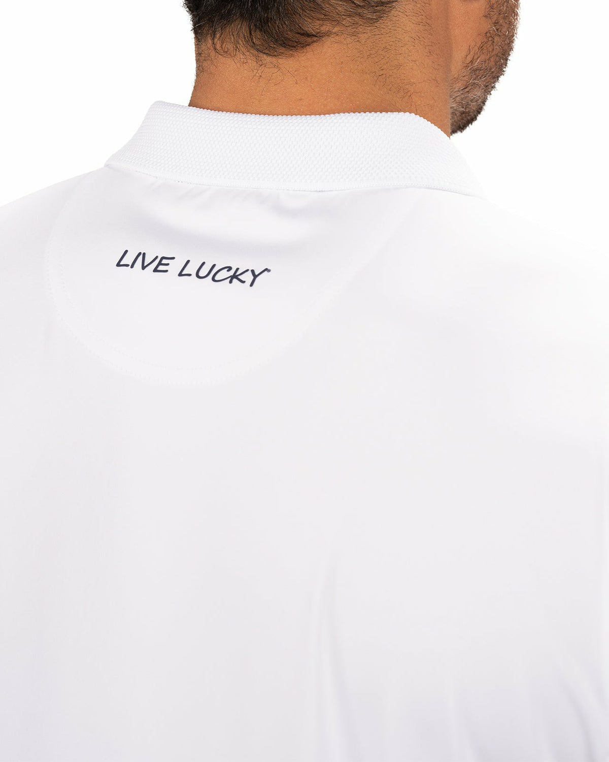 Black Clover Solid White Golf or Business Polo with Black Clover Embellishment