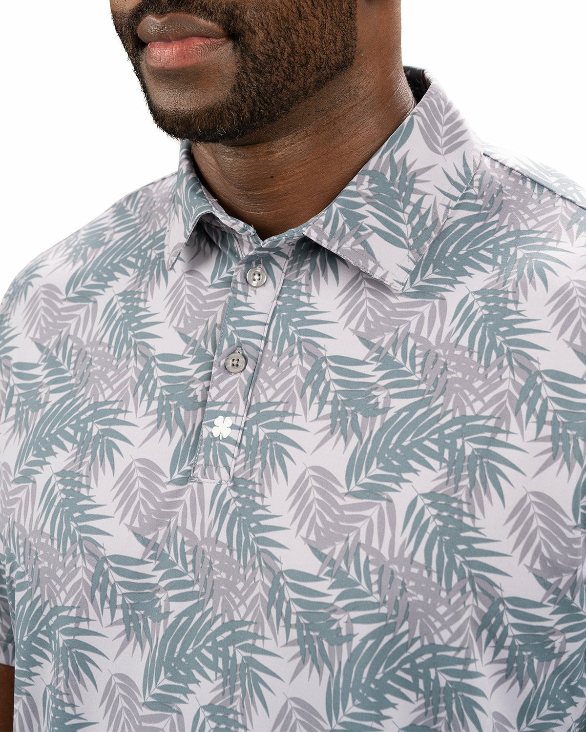 Black Clover Grey and Green Tropical Palm Print Polo for Golf or Business