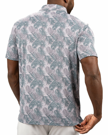 Black Clover Grey and Green Tropical Palm Print Polo for Golf or Business