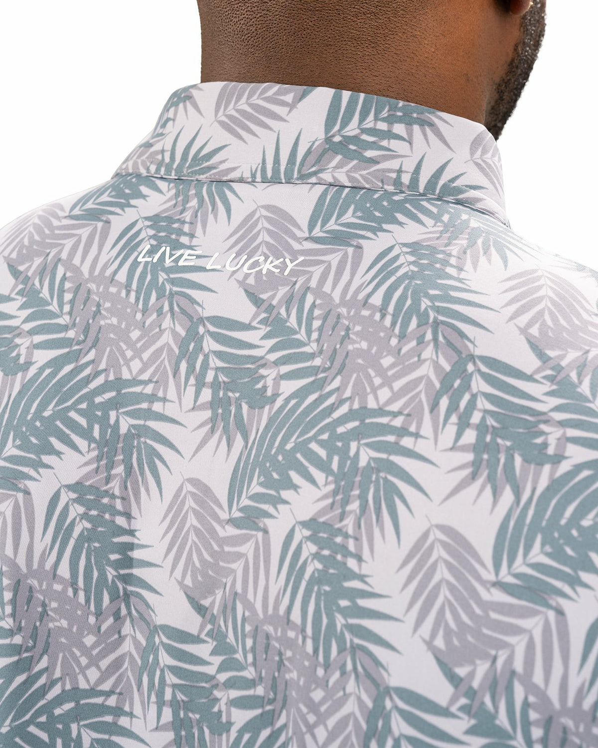 Black Clover Grey and Green Tropical Palm Print Polo for Golf or Business