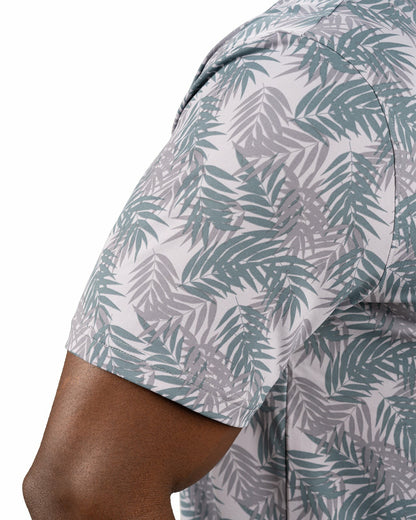 Black Clover Grey and Green Tropical Palm Print Polo for Golf or Business