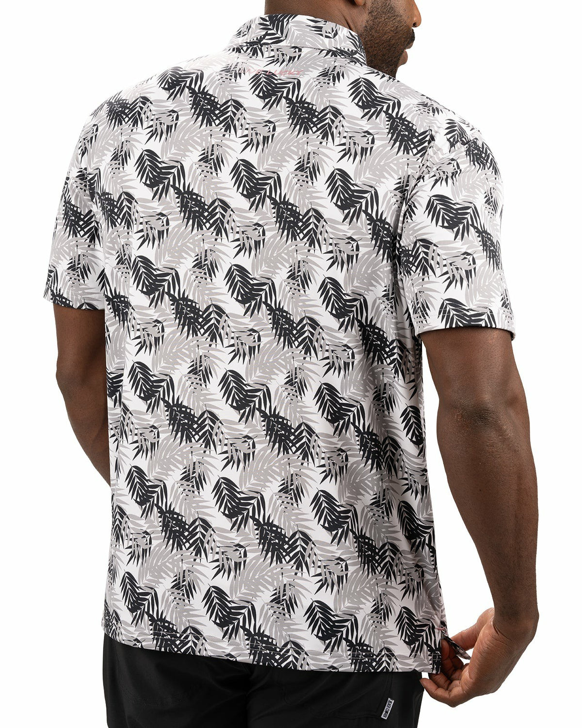 Black Clover Black and White Tropical Palm Print Polo for Golf or Business