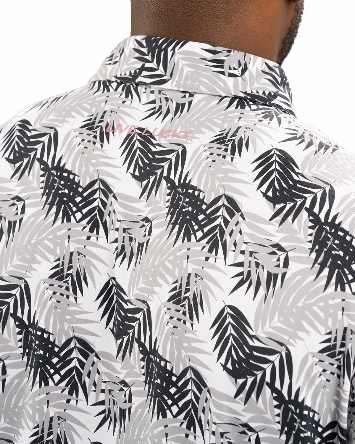 Black Clover Black and White Tropical Palm Print Polo for Golf or Business