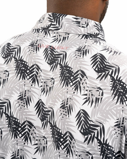 Black Clover Black and White Tropical Palm Print Polo for Golf or Business