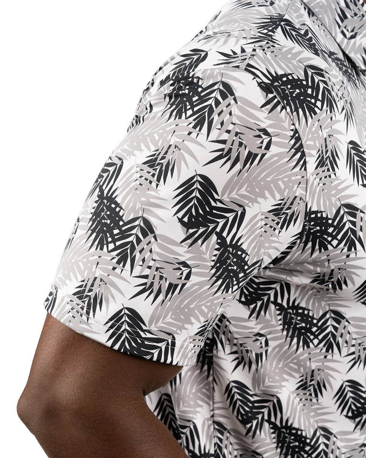 Black Clover Black and White Tropical Palm Print Polo for Golf or Business