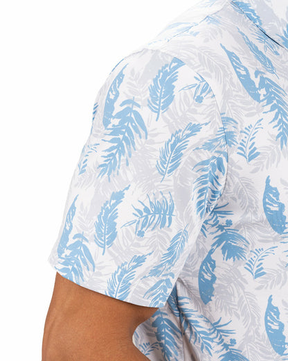 Black Clover Blue and White Tropical Print Polo for Golf or Business
