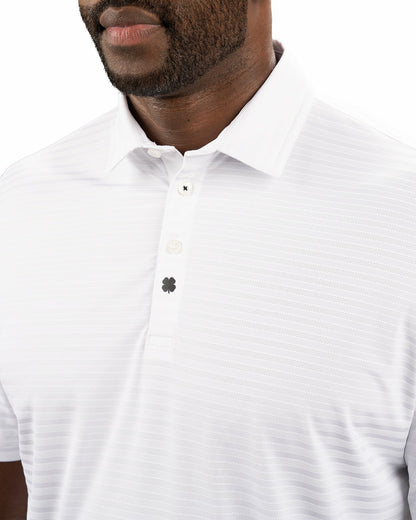 Black Clover White On White Striped Jacquard Golf or Business Polo