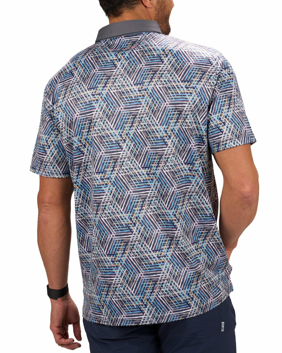 Black Clover Multi-Colored Modern Print Golf Polo with Light Grey Collar and Placket