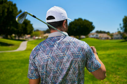 Black Clover Multi-Colored Modern Print Golf Polo with Light Grey Collar and Placket