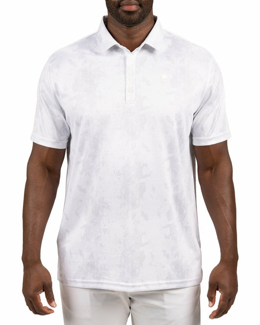 Black Clover Stylish Tone-on-Tone White Polo, Perfect for On the Course or On the Town
