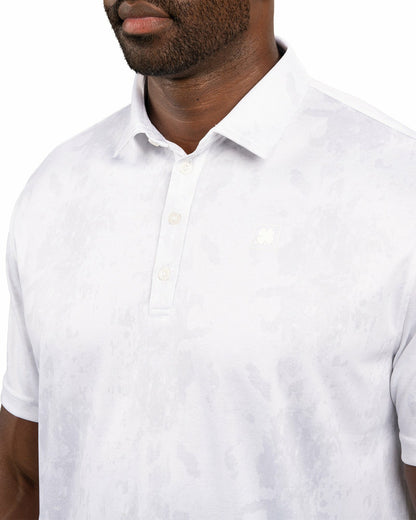 Black Clover Stylish Tone-on-Tone White Polo, Perfect for On the Course or On the Town