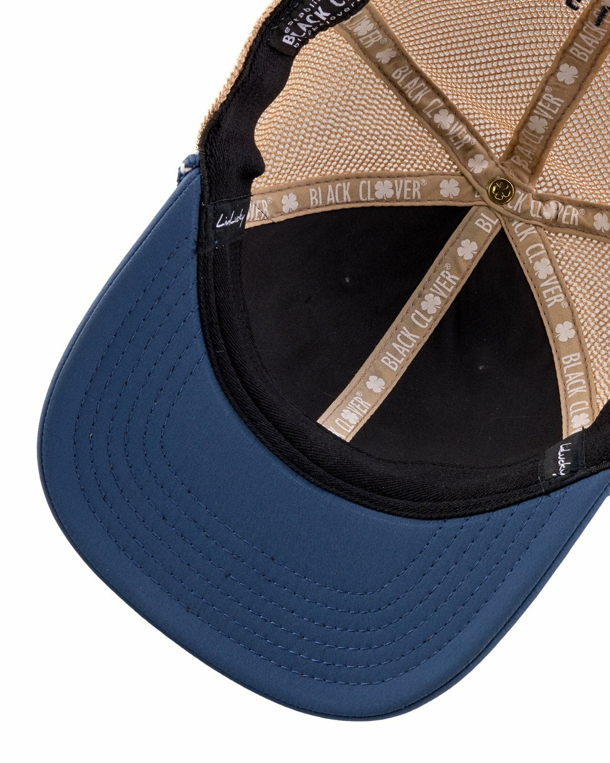 Black Clover White and Blue Mesh Golf Hat with Clover Icon
