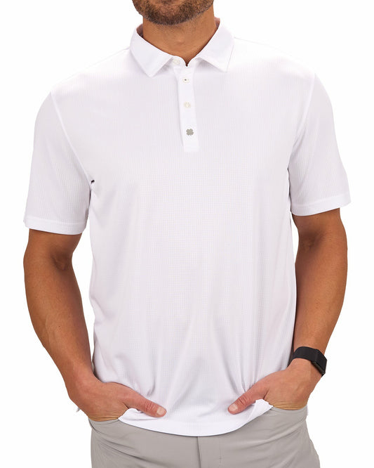 Black Clover Men's Versatile White Textured Solid Polo