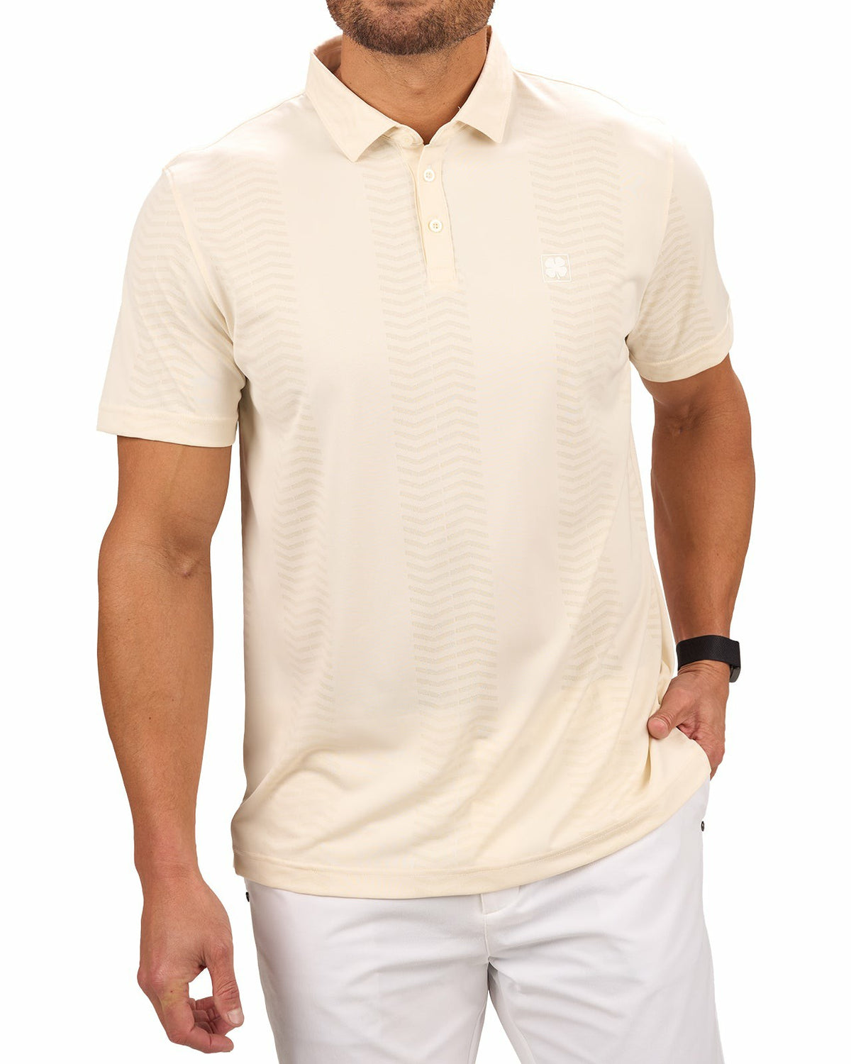 Black Clover Men's Versatile Chalk White Solid Patterned Polo