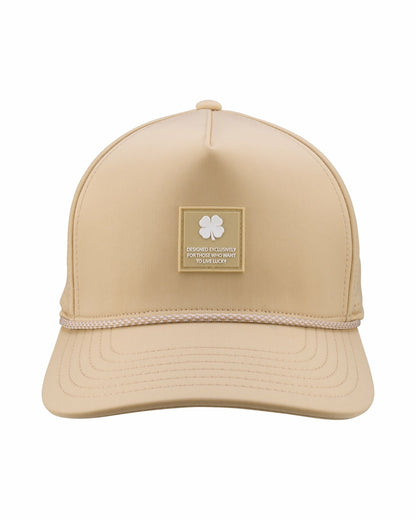 Black Clover Trendy Unisex Tan Summer Rope Snapback Hat with Clover Patch