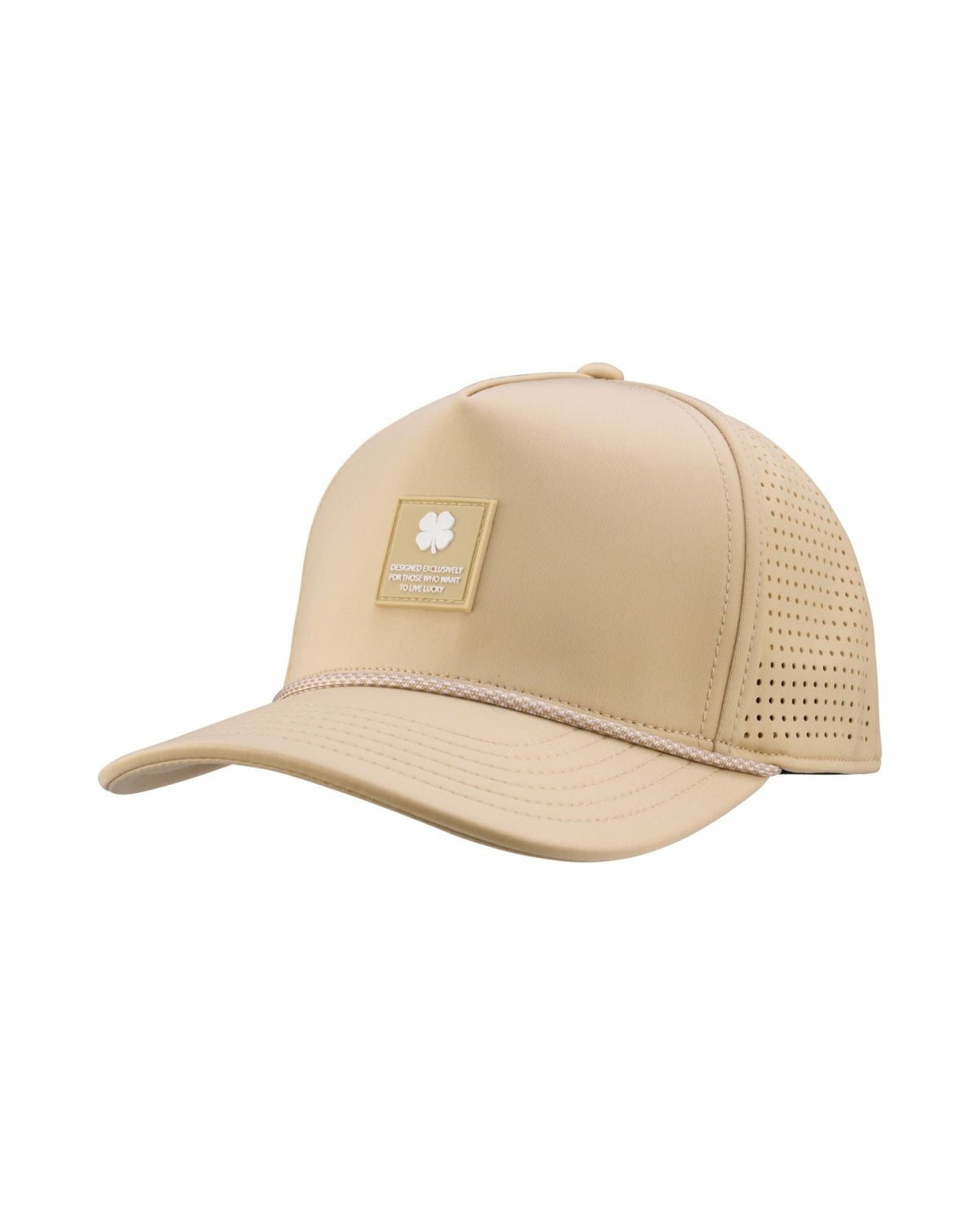 Black Clover Trendy Unisex Tan Summer Rope Snapback Hat with Clover Patch