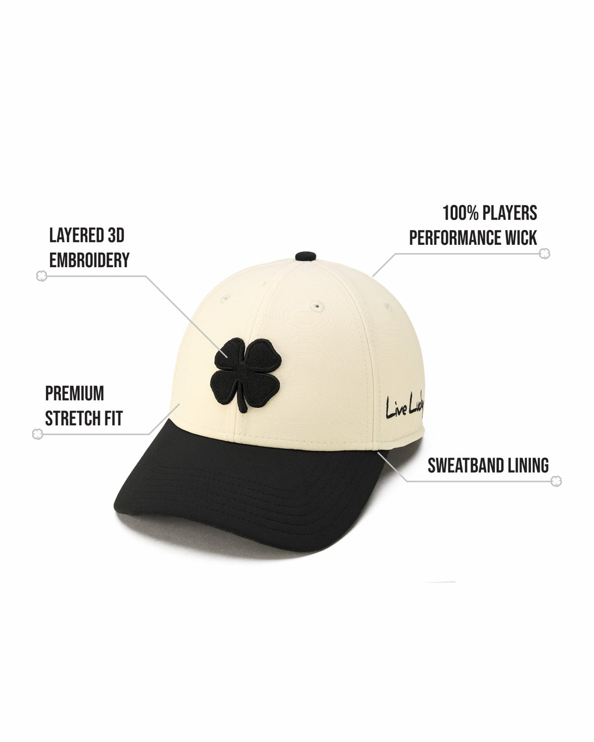 Black Clover Cream and Black Premium Clover Hat for Golf and Lifestyle