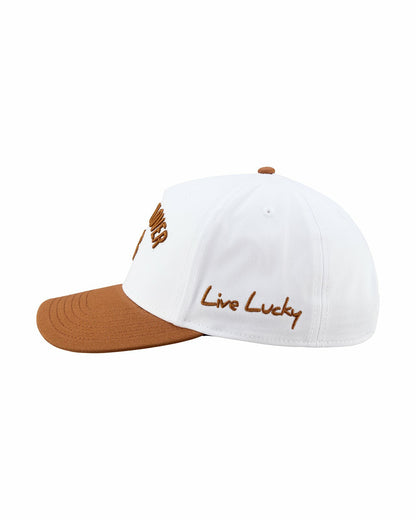 Black Clover Vintage-Inspired White Hat with Brown Brim