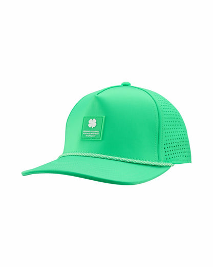 Black Clover Trendy Unisex Green Summer Rope Snapback Hat with Clover Patch
