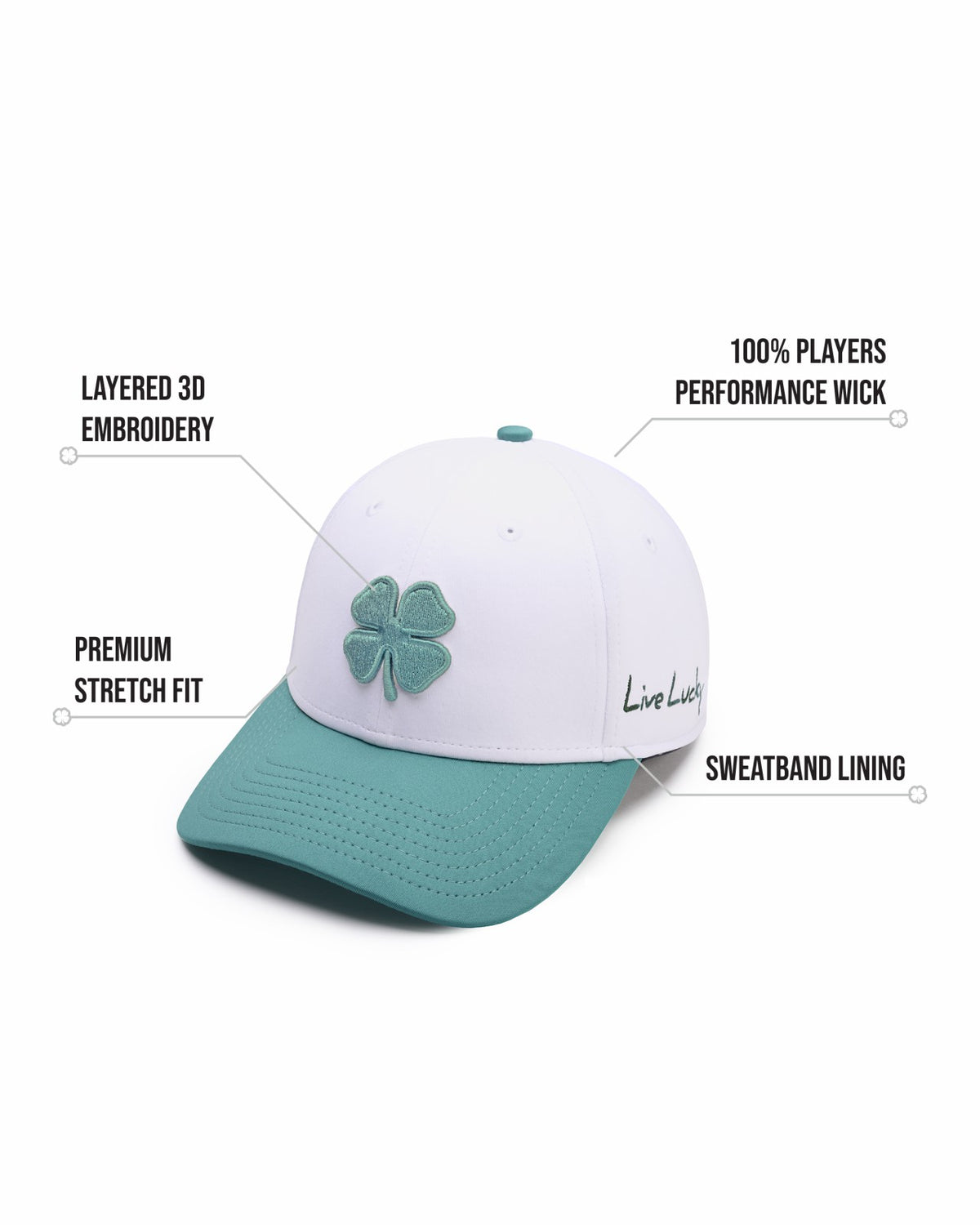 Black Clover White and Green Premium Clover Hat for Golf and Lifestyle