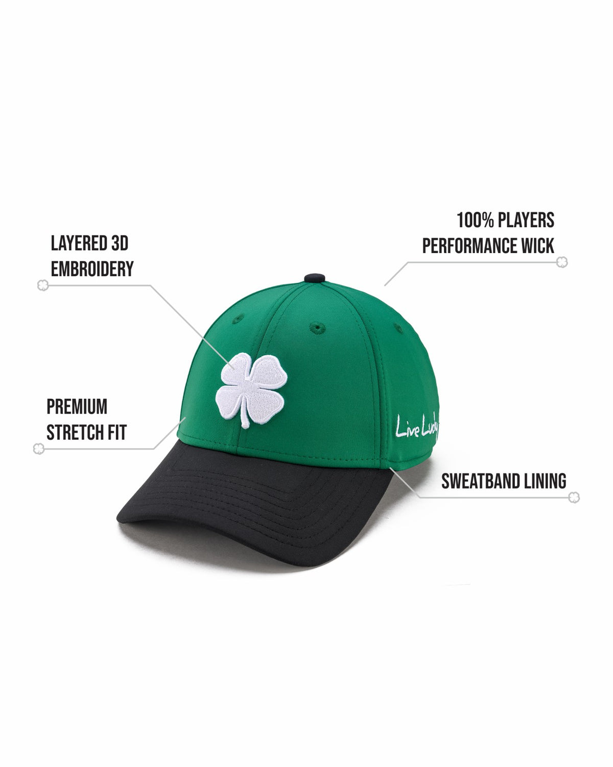 Black Clover Green and Black Premium Clover Hat for Golf and Lifestyle