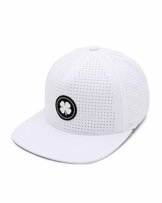 Black Clover White Perforated Flatbrim Hat with Silver Clover