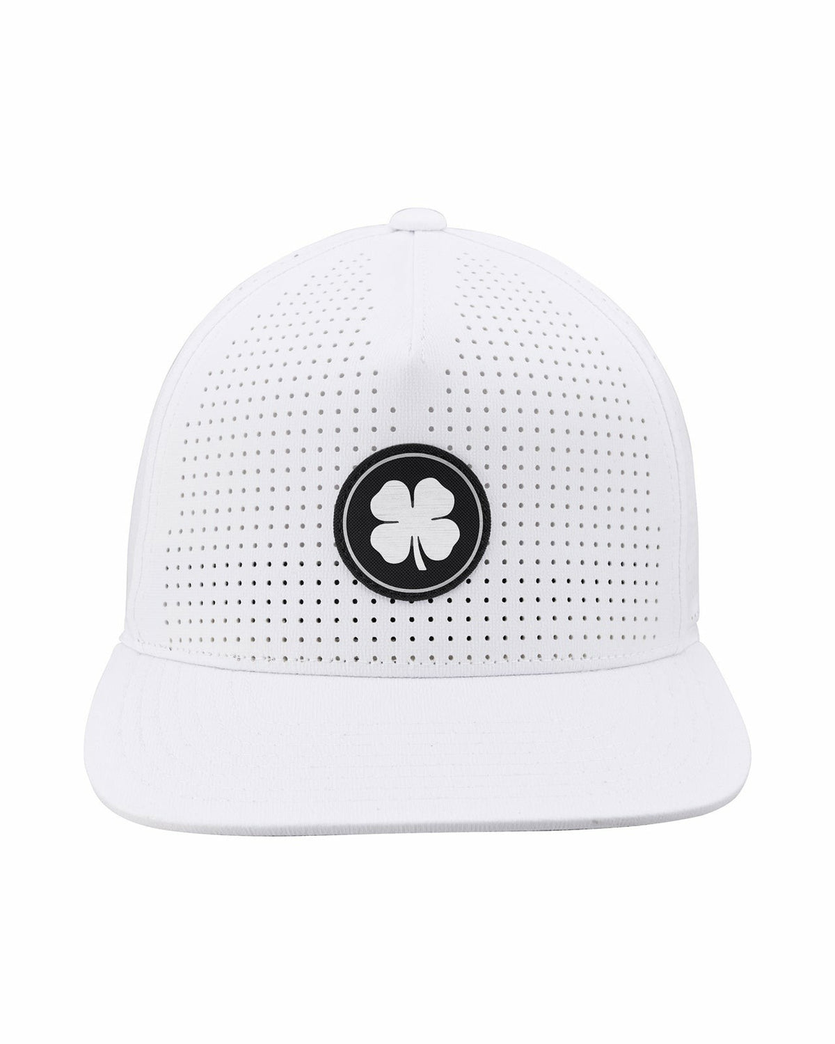 Black Clover White Perforated Flatbrim Hat with Silver Clover