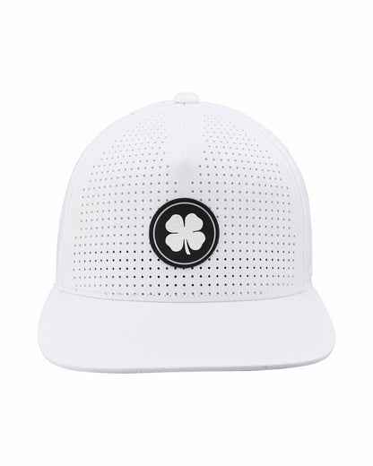Black Clover White Perforated Flatbrim Hat with Silver Clover