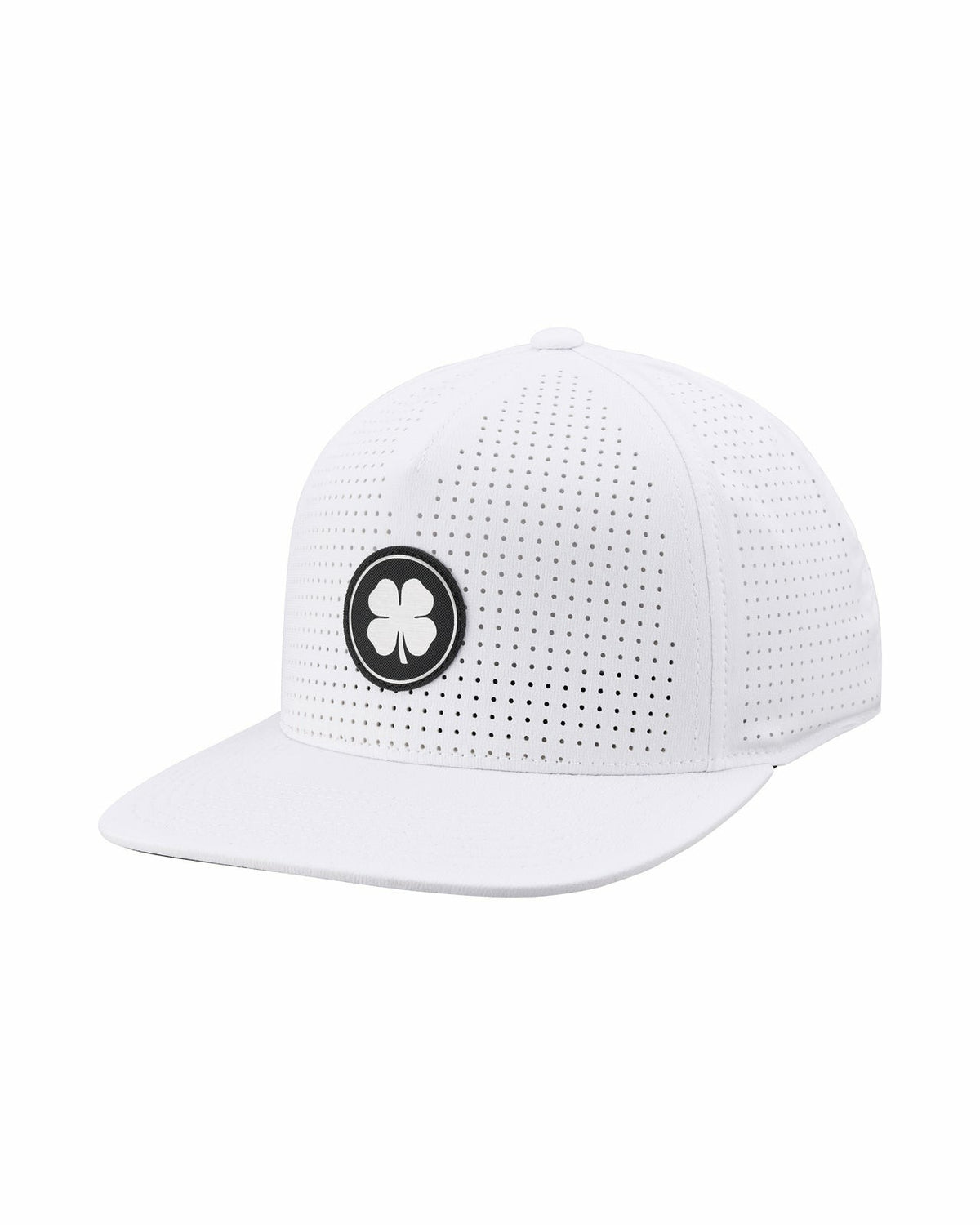 Black Clover White Perforated Flatbrim Hat with Silver Clover