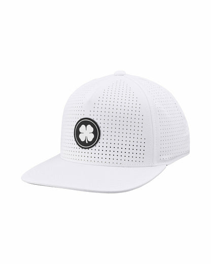 Black Clover White Perforated Flatbrim Hat with Silver Clover