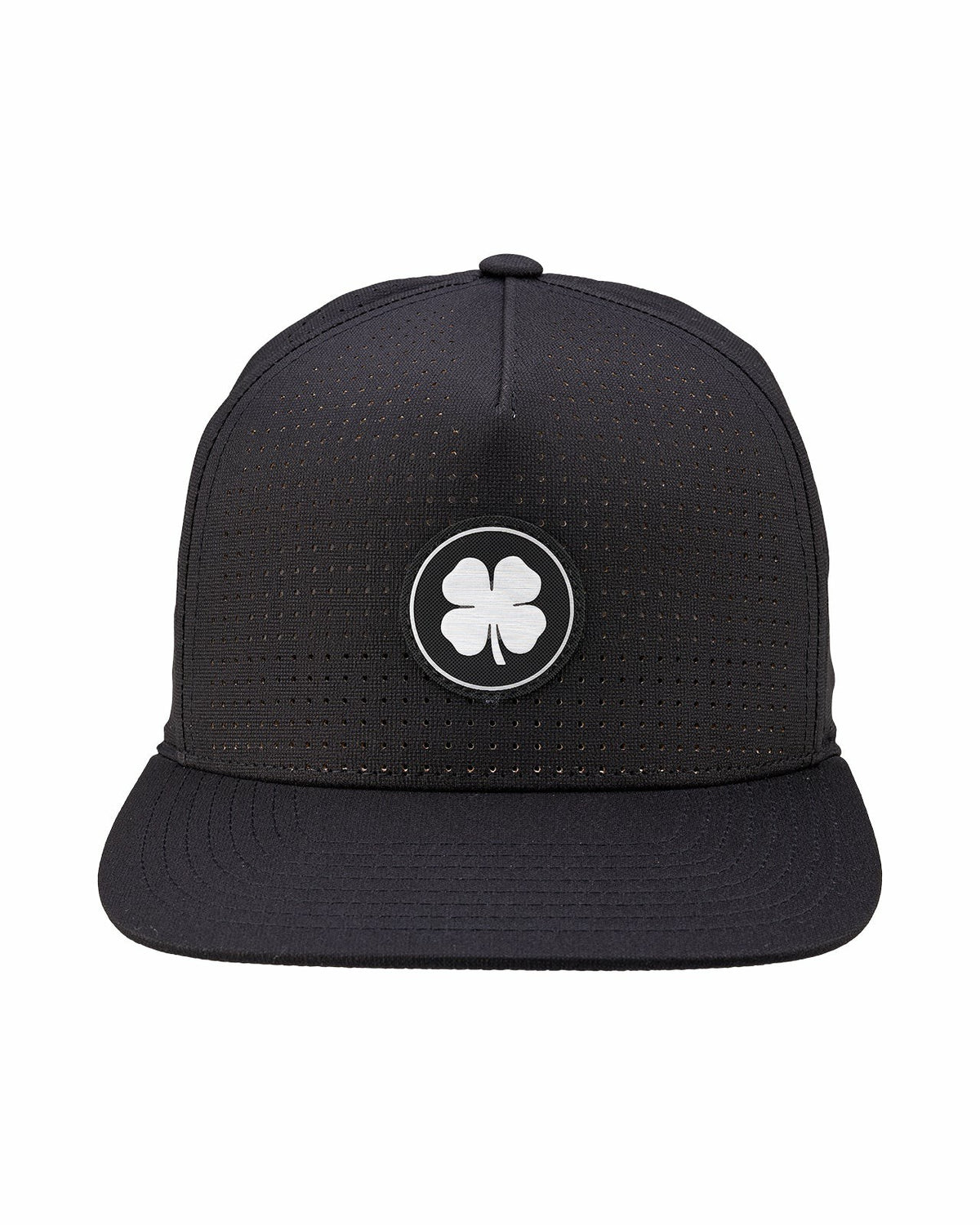 Black Clover Black Perforated Flatbrim Hat with Silver Clover