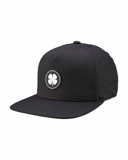 Black Clover Black Perforated Flatbrim Hat with Silver Clover