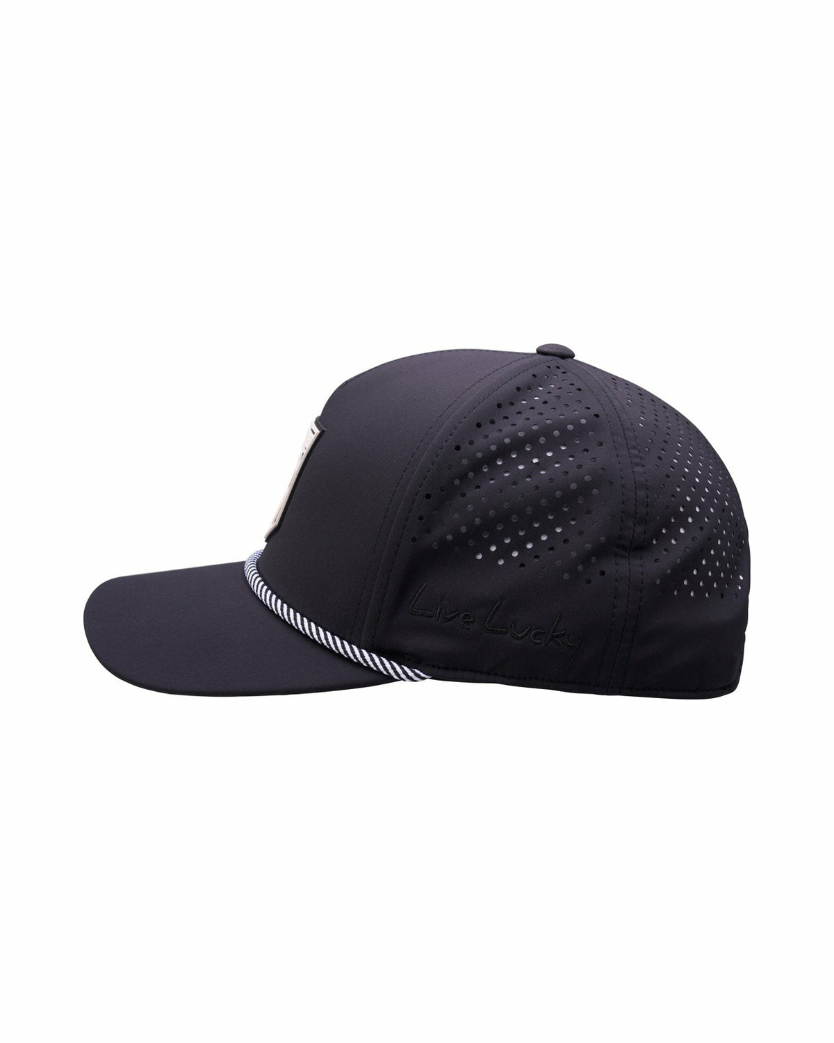 Black Clover Breathable Black Golf Hat with Rope and Patch